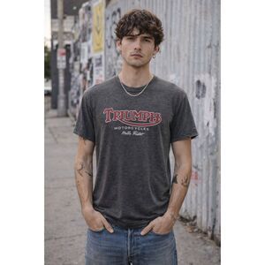 Vintage Lucky Brand TRIUMPH Motorcycle Gray T Shirt Tee Top   Mens Size Small